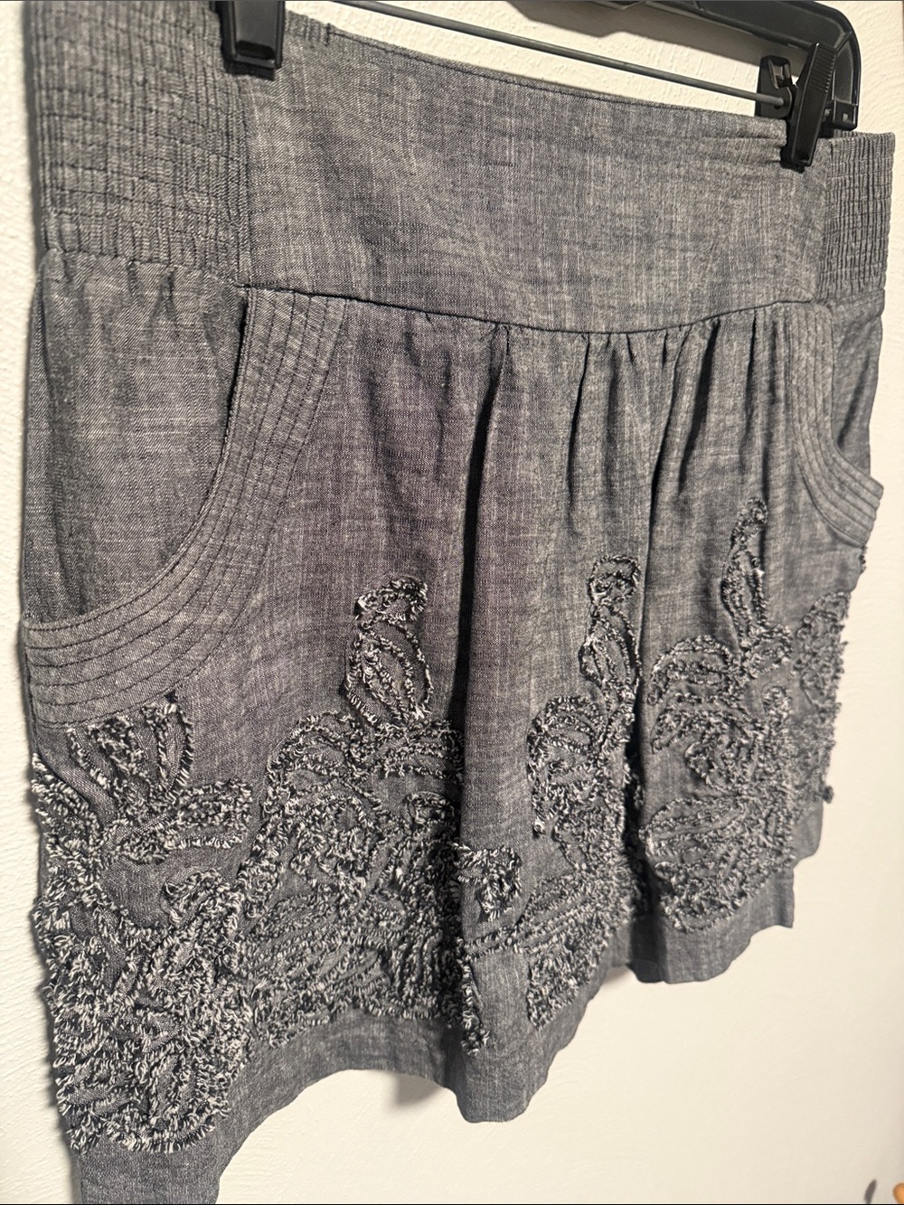 Gray Chambray Embroidered Casual Women’s Skirt
